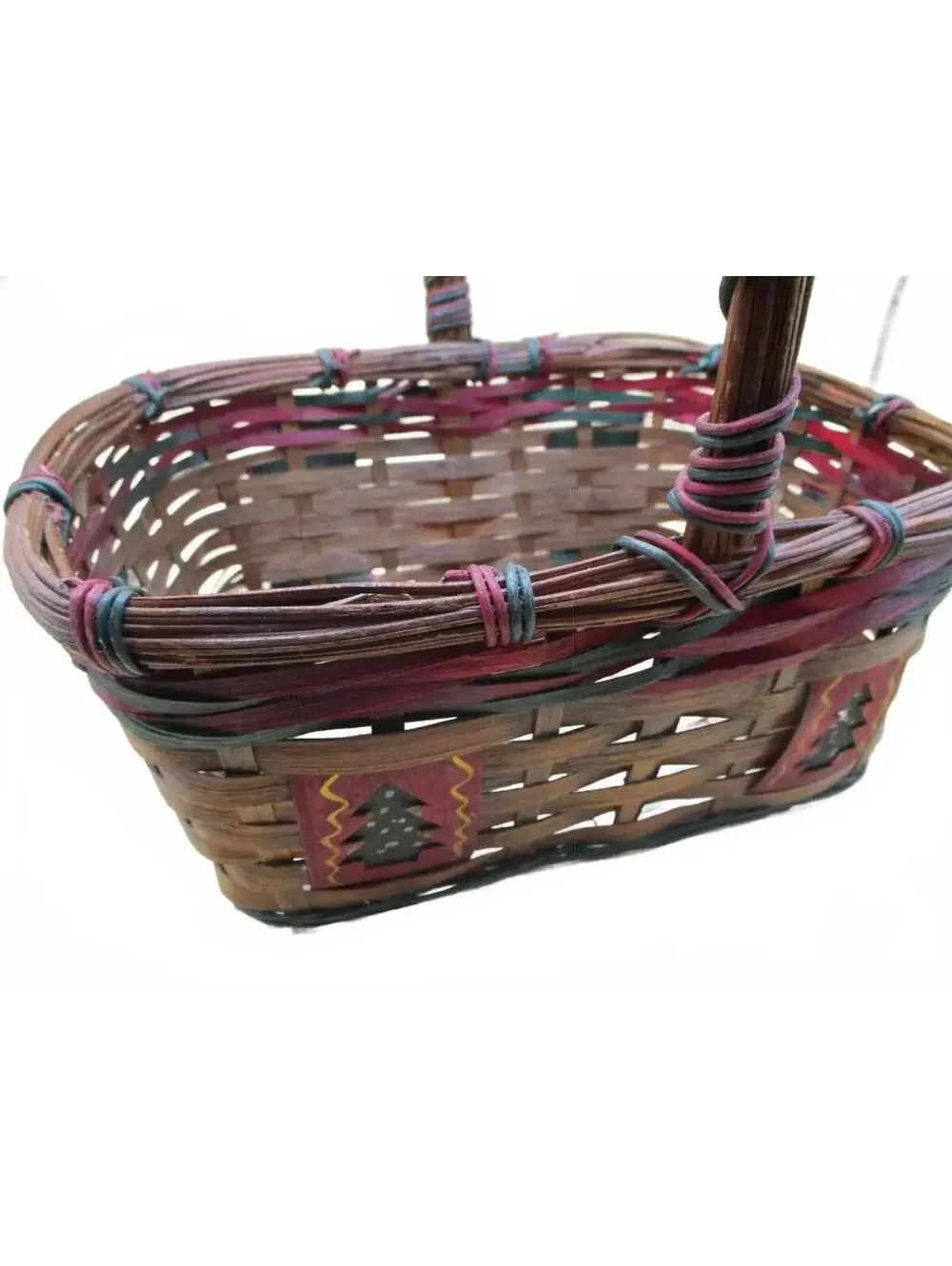 Wholesale Lot 3pc Christmas Holiday Basket Set Snowman Tree Woven Wooden Slatt